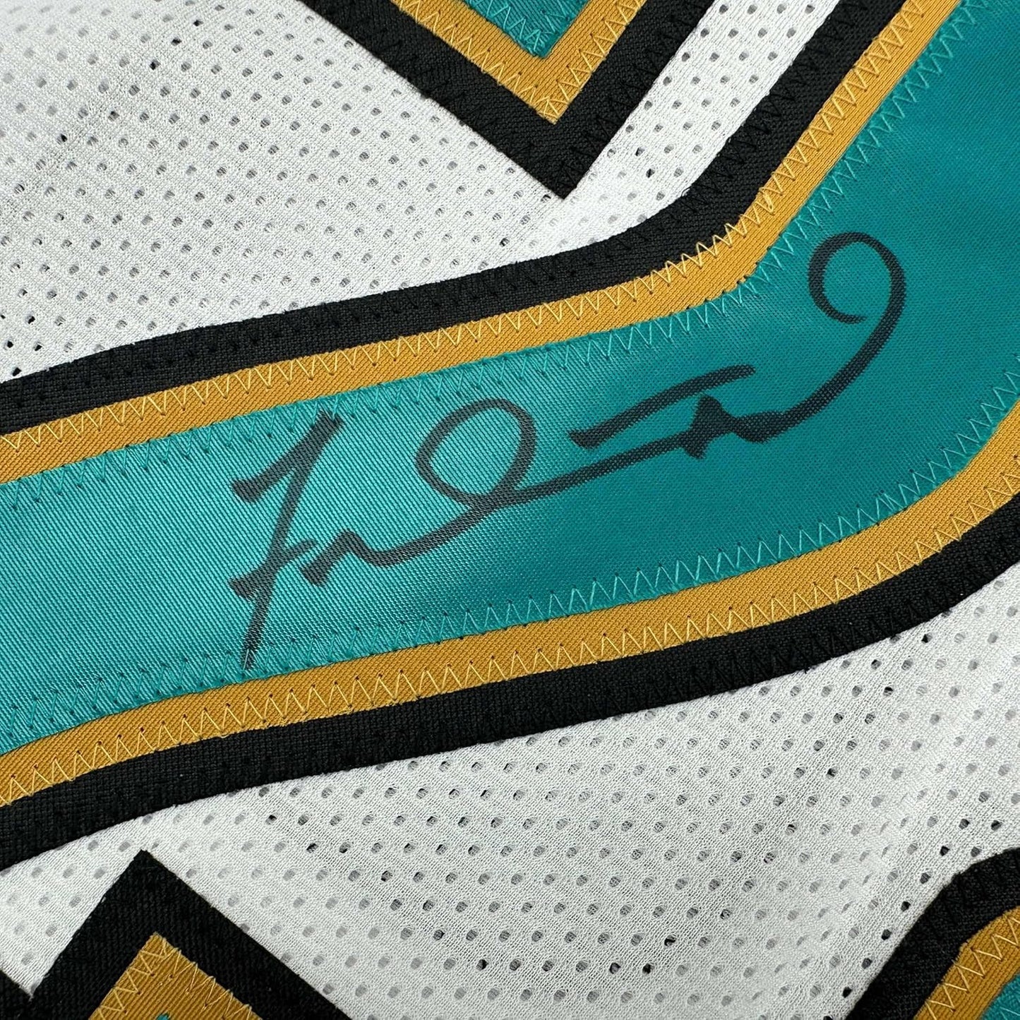Framed Autographed/Signed Fred Taylor 35x39 Jacksonville White Football Jersey JSA COA