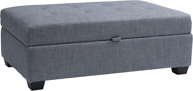 CorLiving LAD-174-O Antonio Button Tufted Storage Ottoman Bench in Blue Grey Fabric