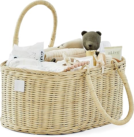 Baby Diaper Caddy Organizer - Handmade Rattan - Luxury Diaper Caddy Basket - Cute Diaper Caddy for Baby Girl & Diaper Caddy for Baby Boy - Nursery Basket