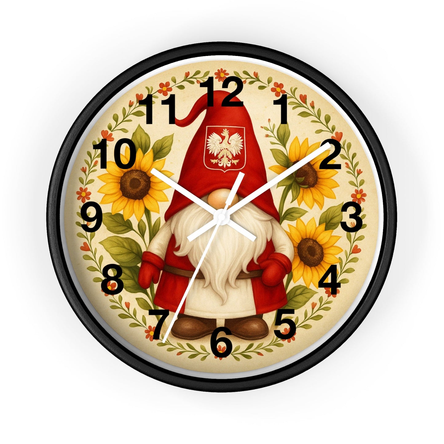 Polish Sunflower Gnome Wall Clock