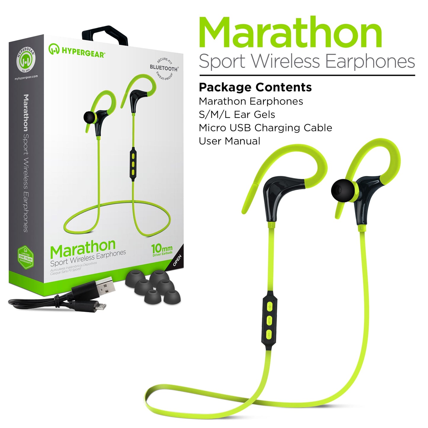 HyperGear Marathon Sport Wireless Bluetooth Earphones (MARPHONES-PRNT)