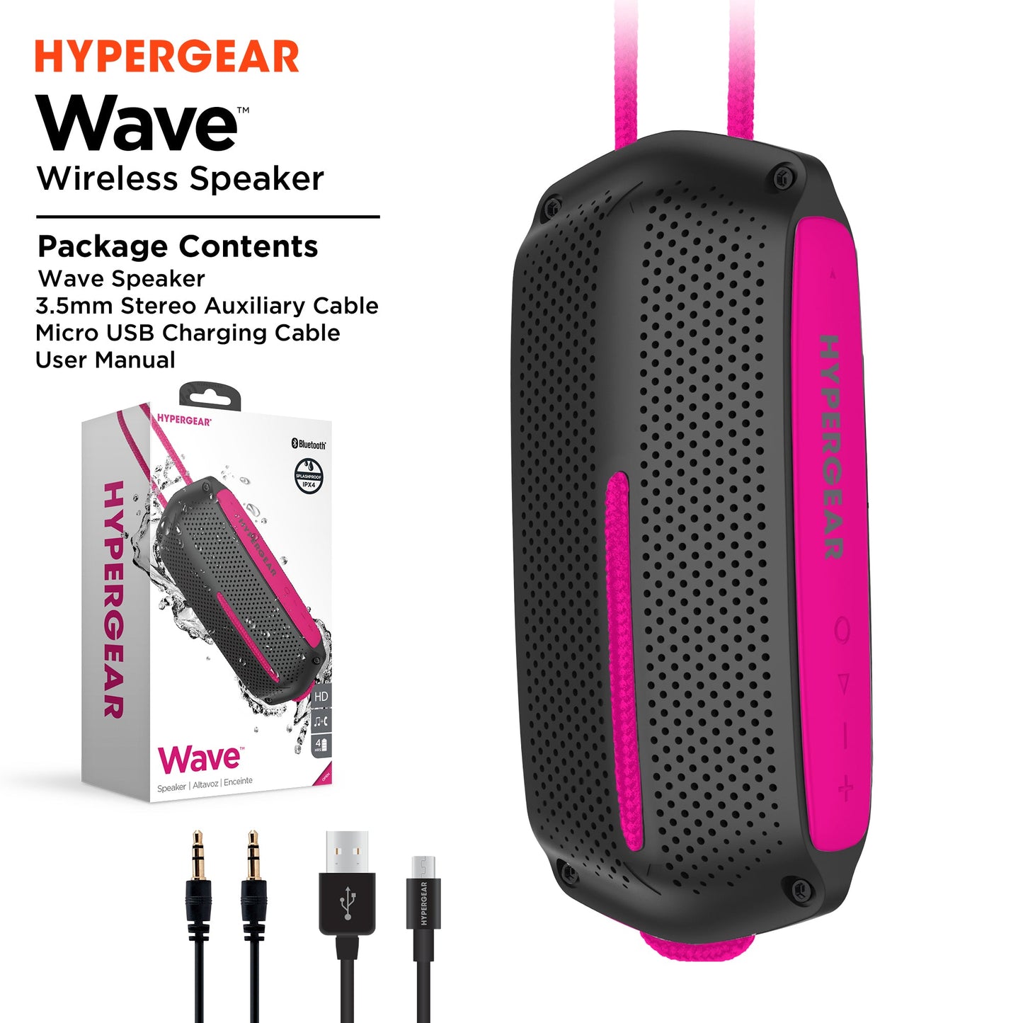HyperGear Wave Water Resistant Wireless Speaker with Extended Battery Life (WATER-PRNT)