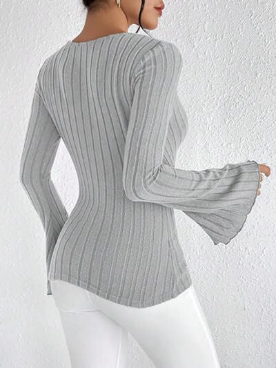 Ribbed Flare Sleeve Top - Sybaritic Boutique