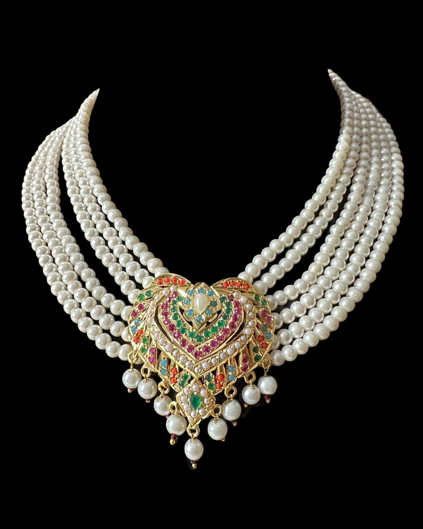 BR320 navratan jadau bridal set in shell pearls ( READY TO SHIP)