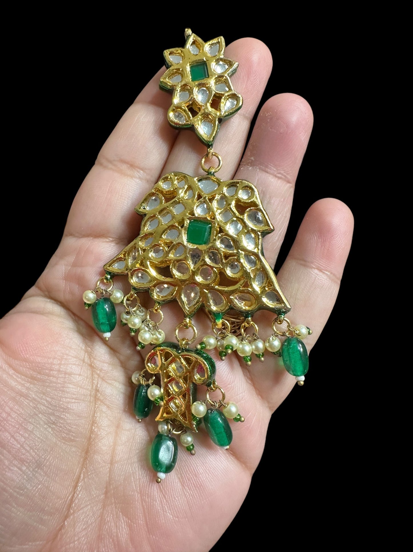 Mashal Kundan earrings - Green ( READY TO SHIP )