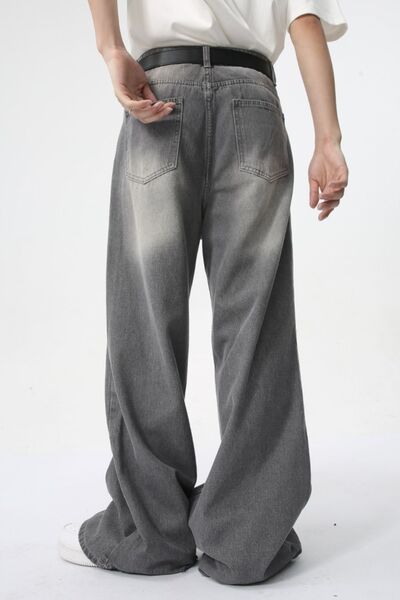 Distressed Wide Leg Jeans With Pockets