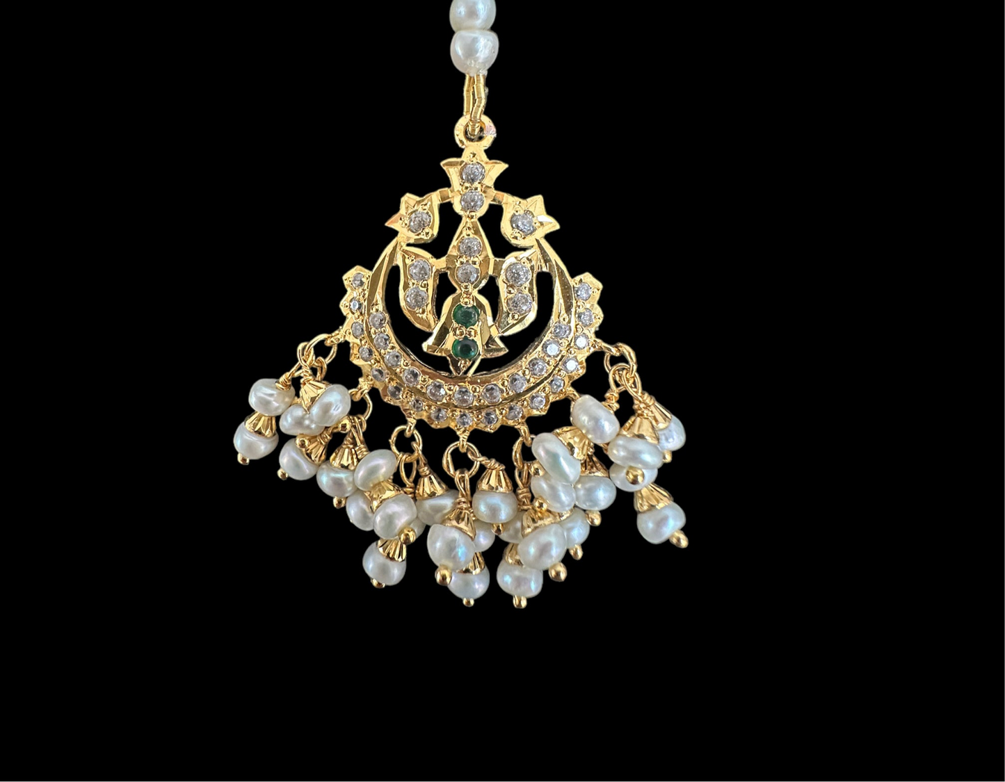 Gold plated silver tikka in fresh water pearls ( READY TO SHIP )