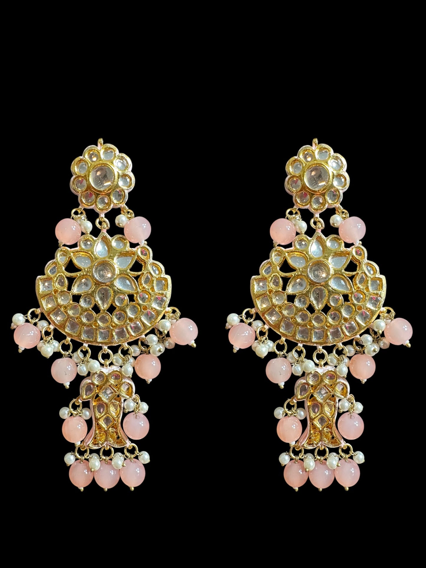 Farwah large Kundan earrings - peach ( READY TO SHIP )