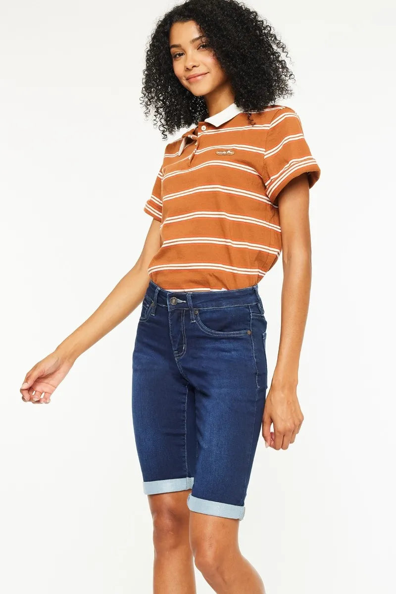 Kancan Mid Rise Bermuda Denim Shorts