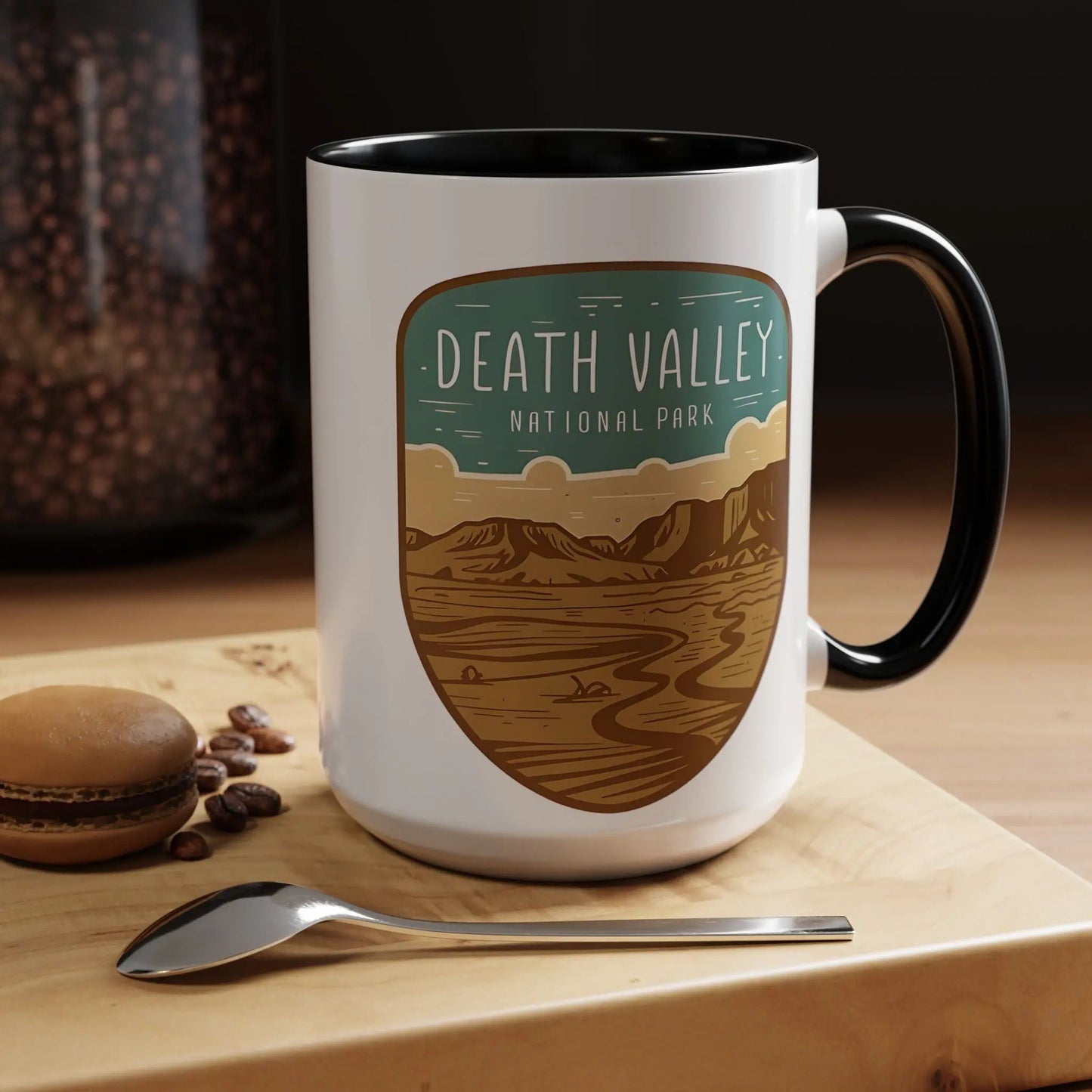 Death Valley National Park Coffee Mug 11oz 15oz Desert Shield Graphic Blue Black Pink Red