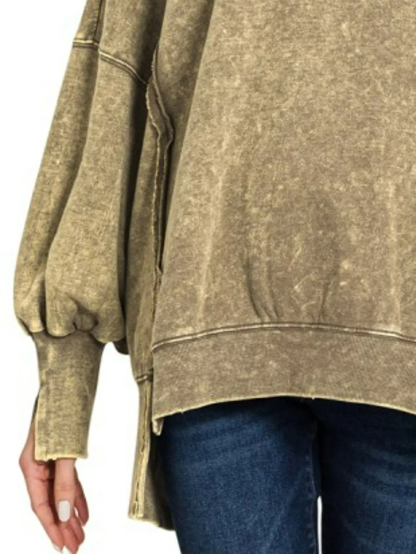 Acid Wash Exposed-Seam High Low Sweatshirt