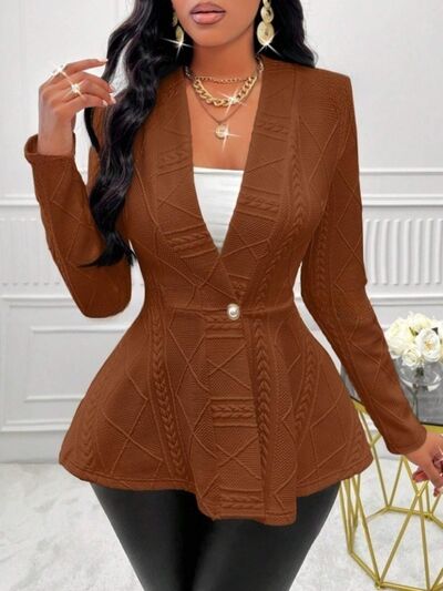 One Button Textured Peplum Cardigan