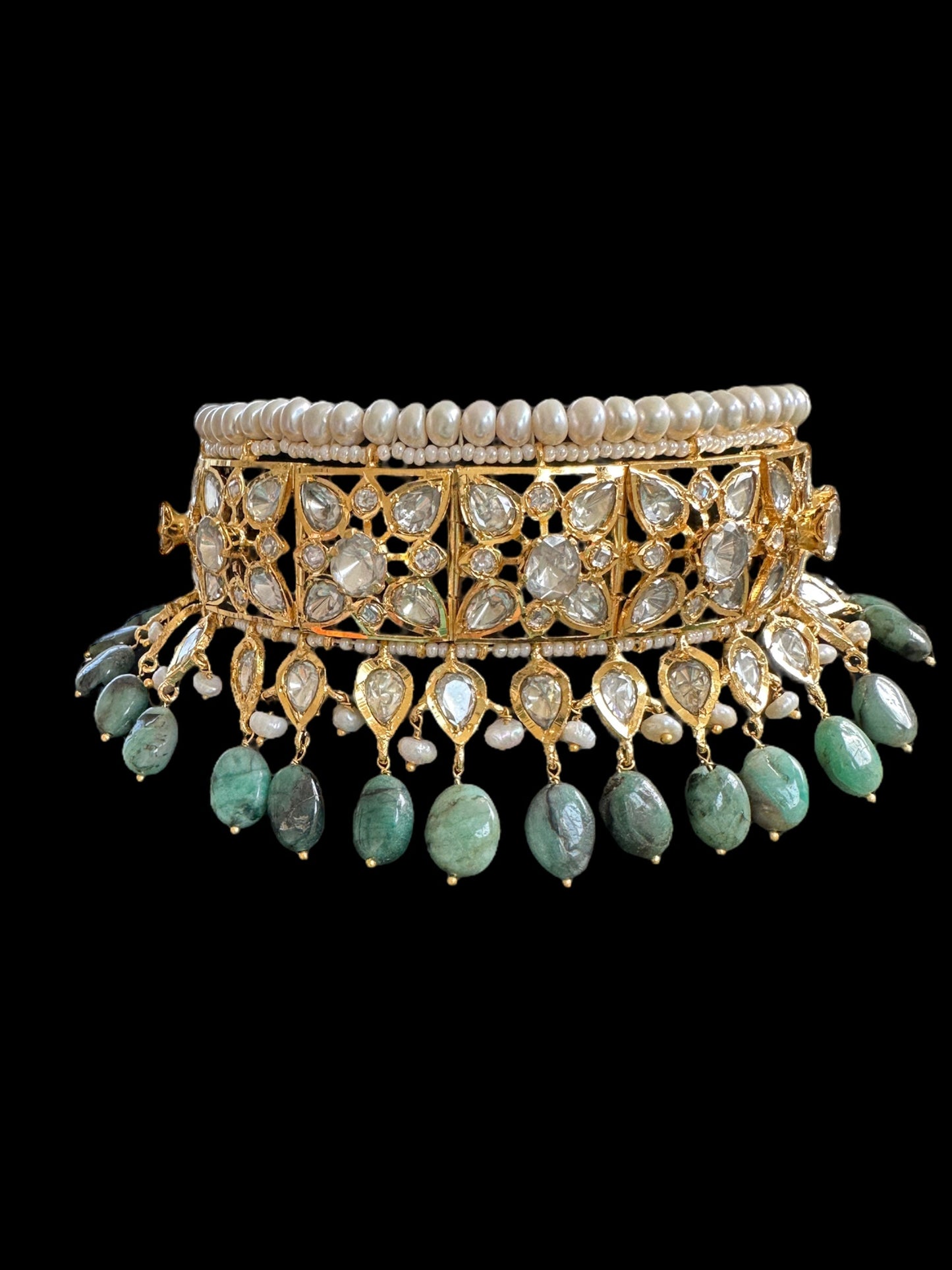 BR310 Bridal jadavi lacha , satlada in moissanite and emeralds ( SHIPS IN 2 WEEKS )