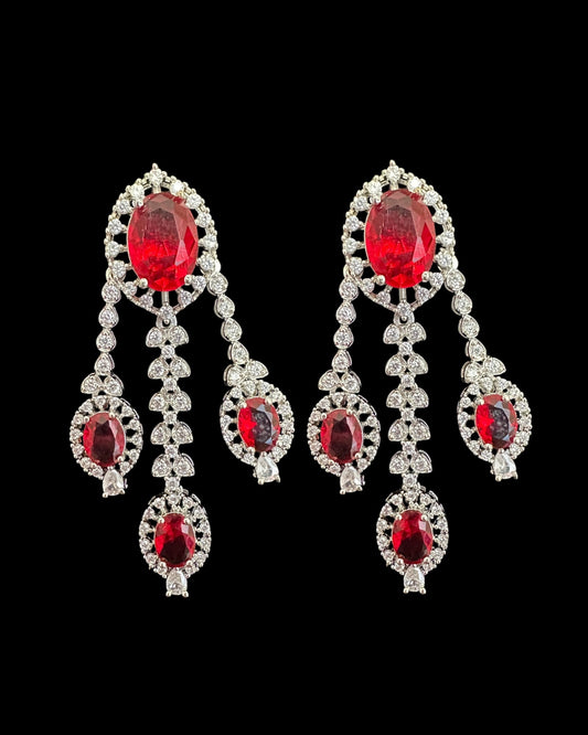 DER770  cz earrings  - Ruby, silver plated  ( READY TO SHIP )