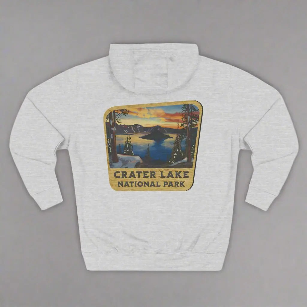 Crater Lake National Park Unisex Fit Fleece Hoodie Scenic View Graphic Wooden Mountain Sign