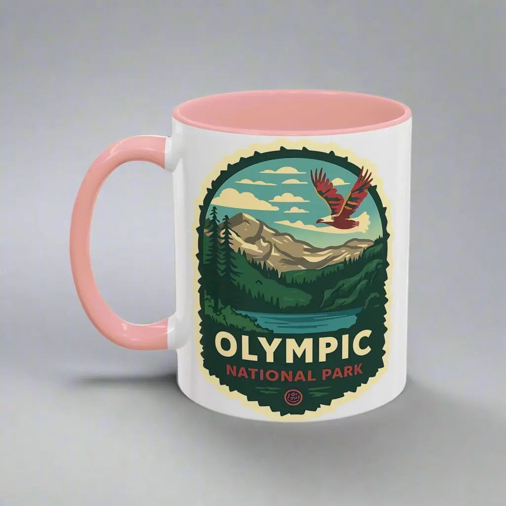 Glacier National Park Accent Coffee Mug 11oz 15oz Eagle Fly Over Blue Black Pink Red Outdoor Inspired Ceramic Mug
