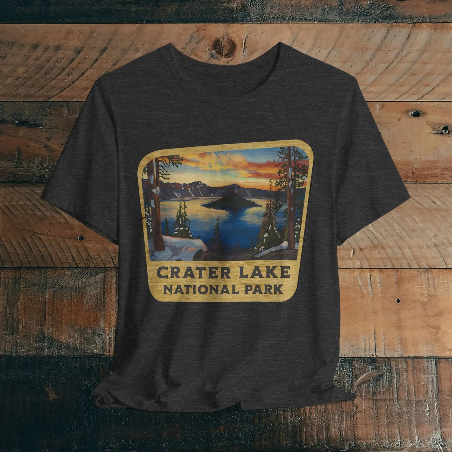 Crater Lake National Park Unisex Fit Short Sleeve T-Shirt Wood Sign