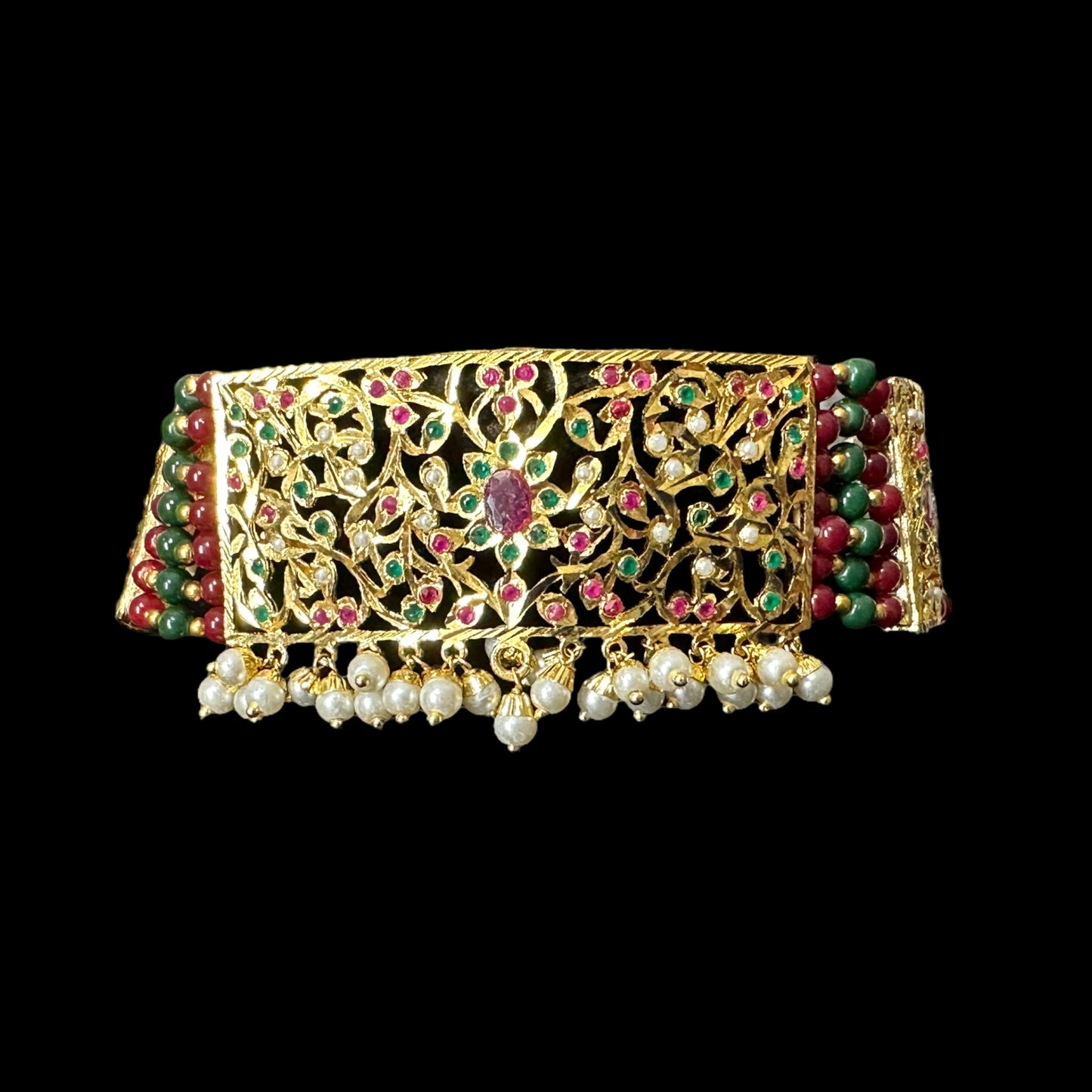 C315 Gold plated jadau choker in red green  ( SHIPS IN 3 WEEKS  )