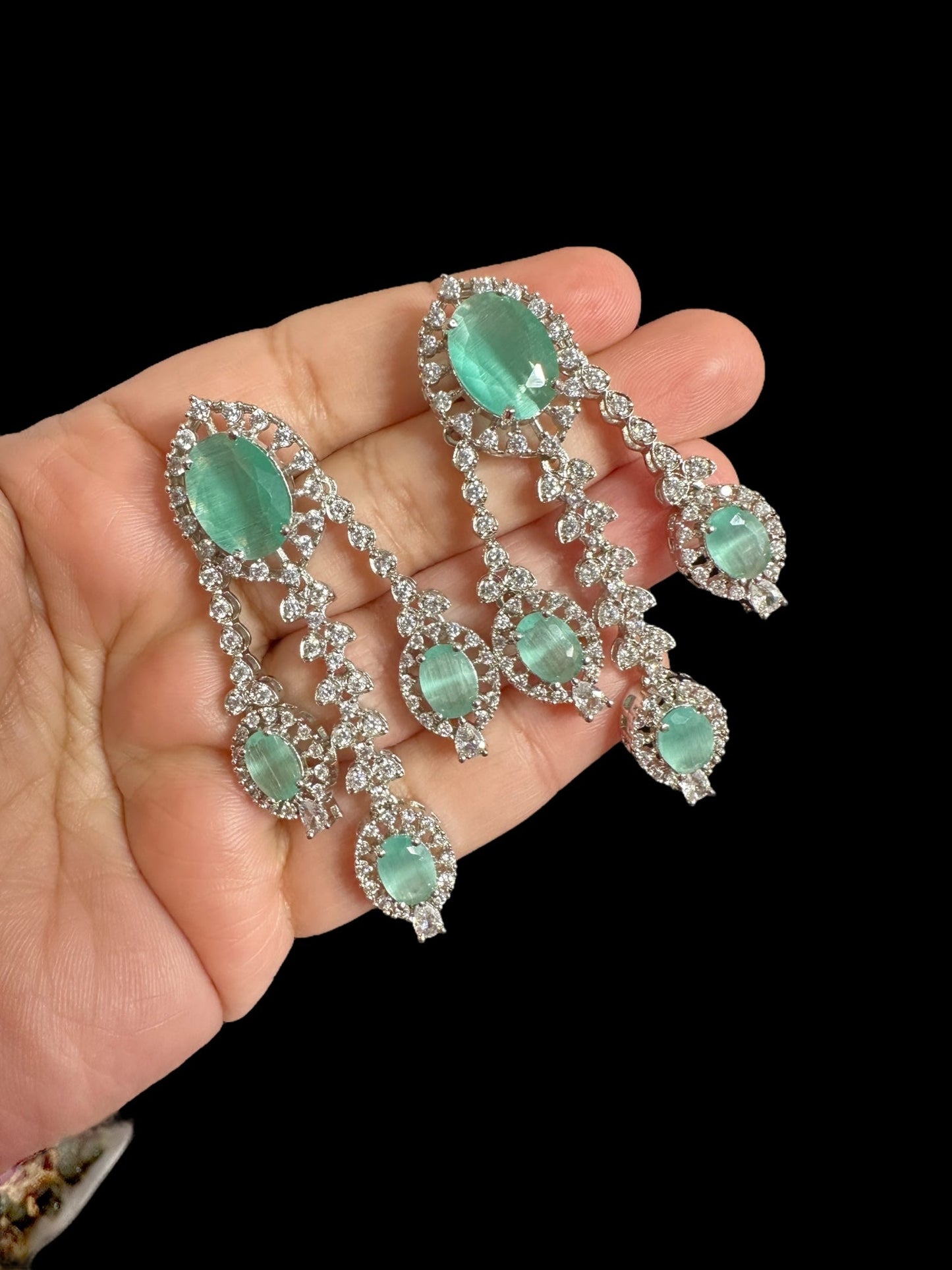 DER750 cz earrings - Mint blue, silver plated ( READY TO SHIP )