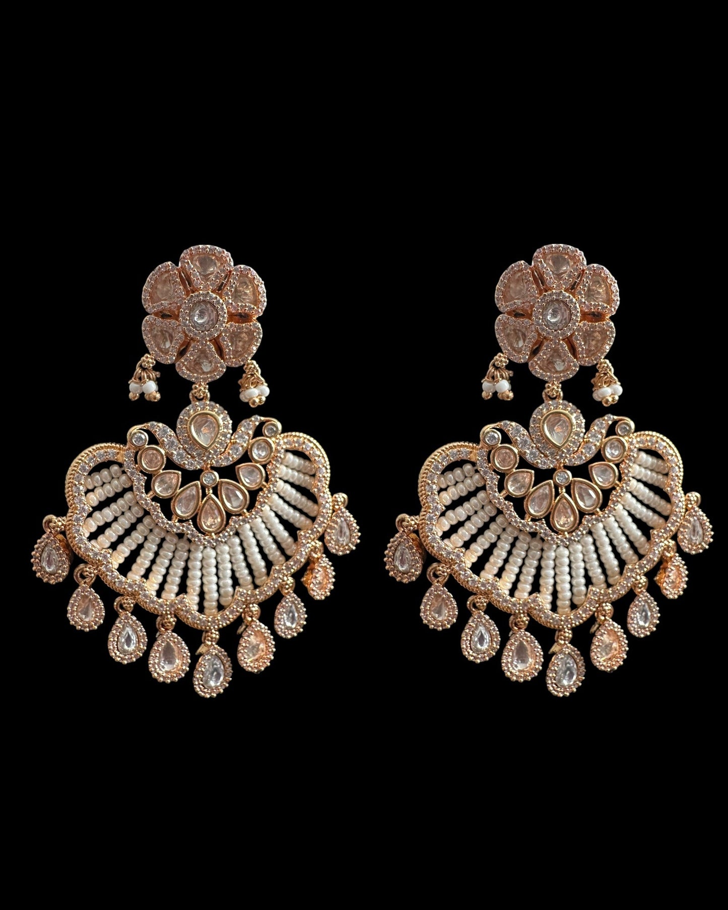 DER903 Haifa Polki earrings - Pearls( READY TO SHIP )
