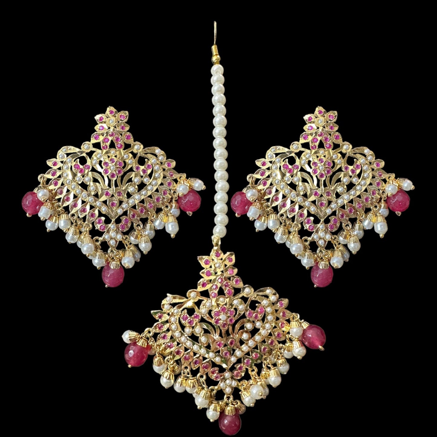 DJET105 Afreen ruby earrings tika ( READY TO SHIP )
