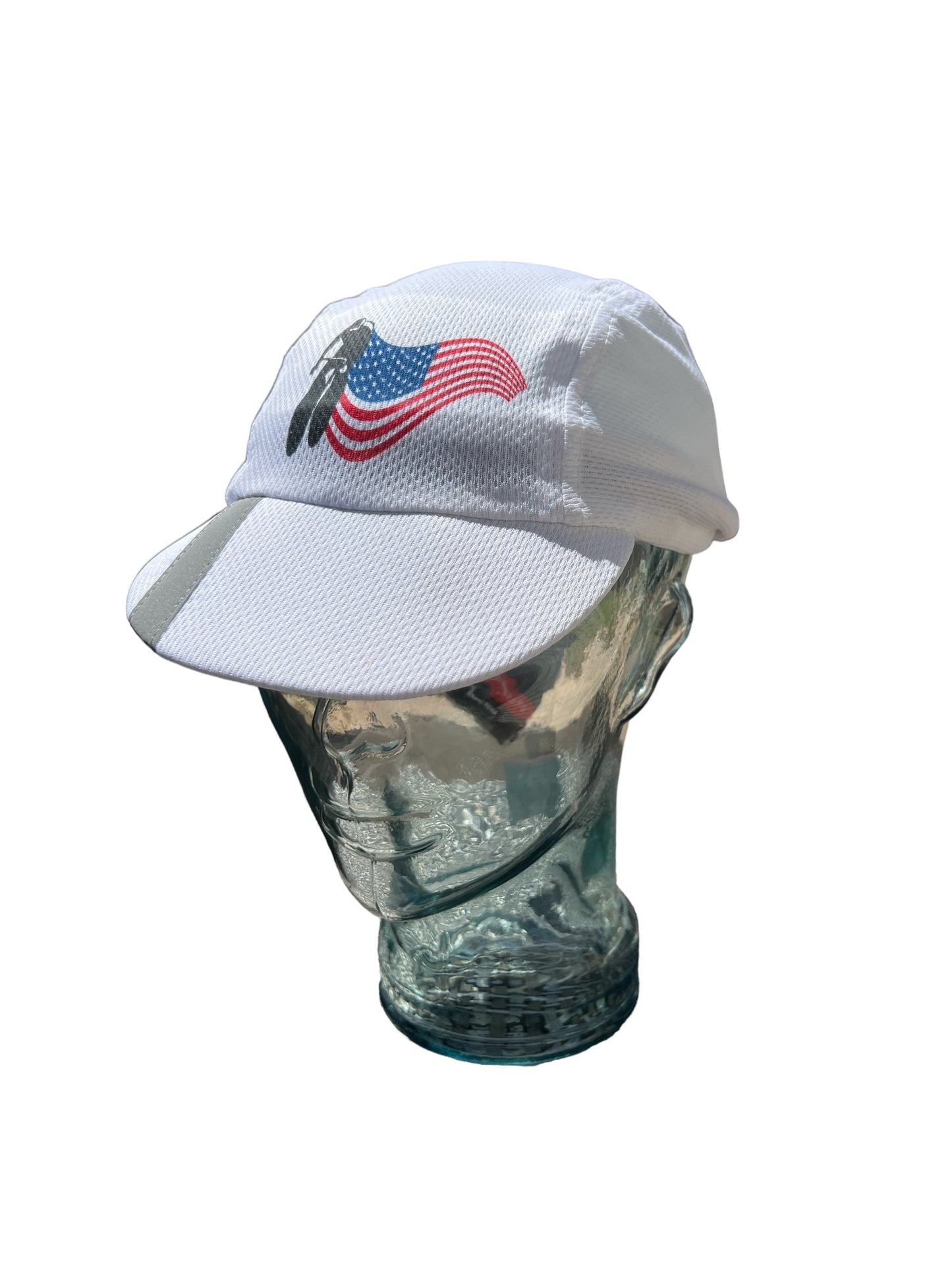 USA Flag with Cyclist Cycling Cap - White