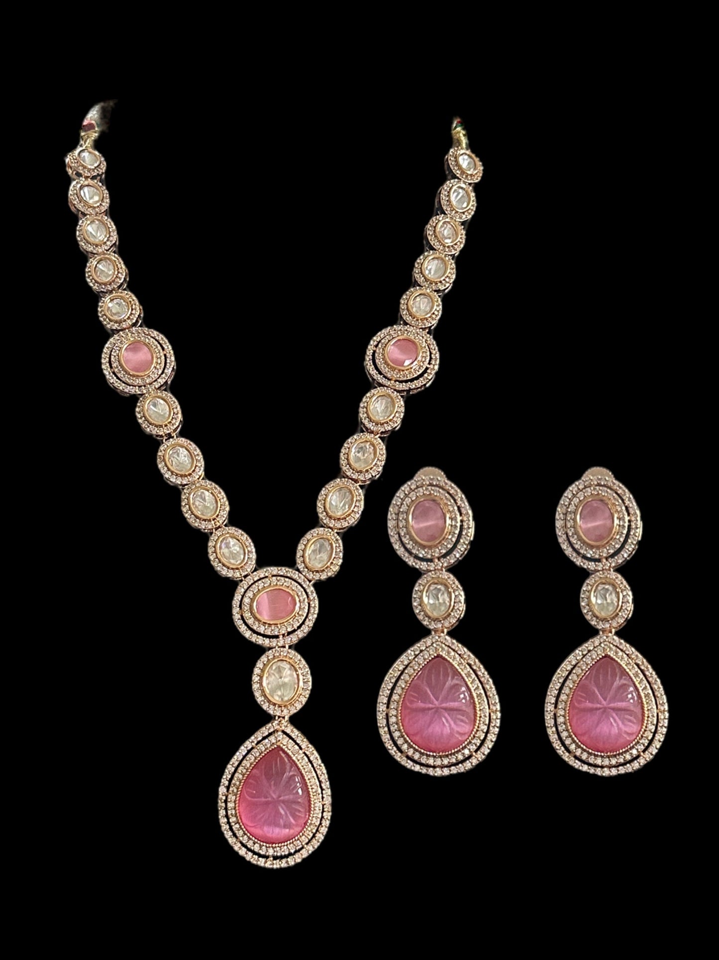 DNS93 Reema high quality Polki necklace set - PINK ( READY TO SHIP )