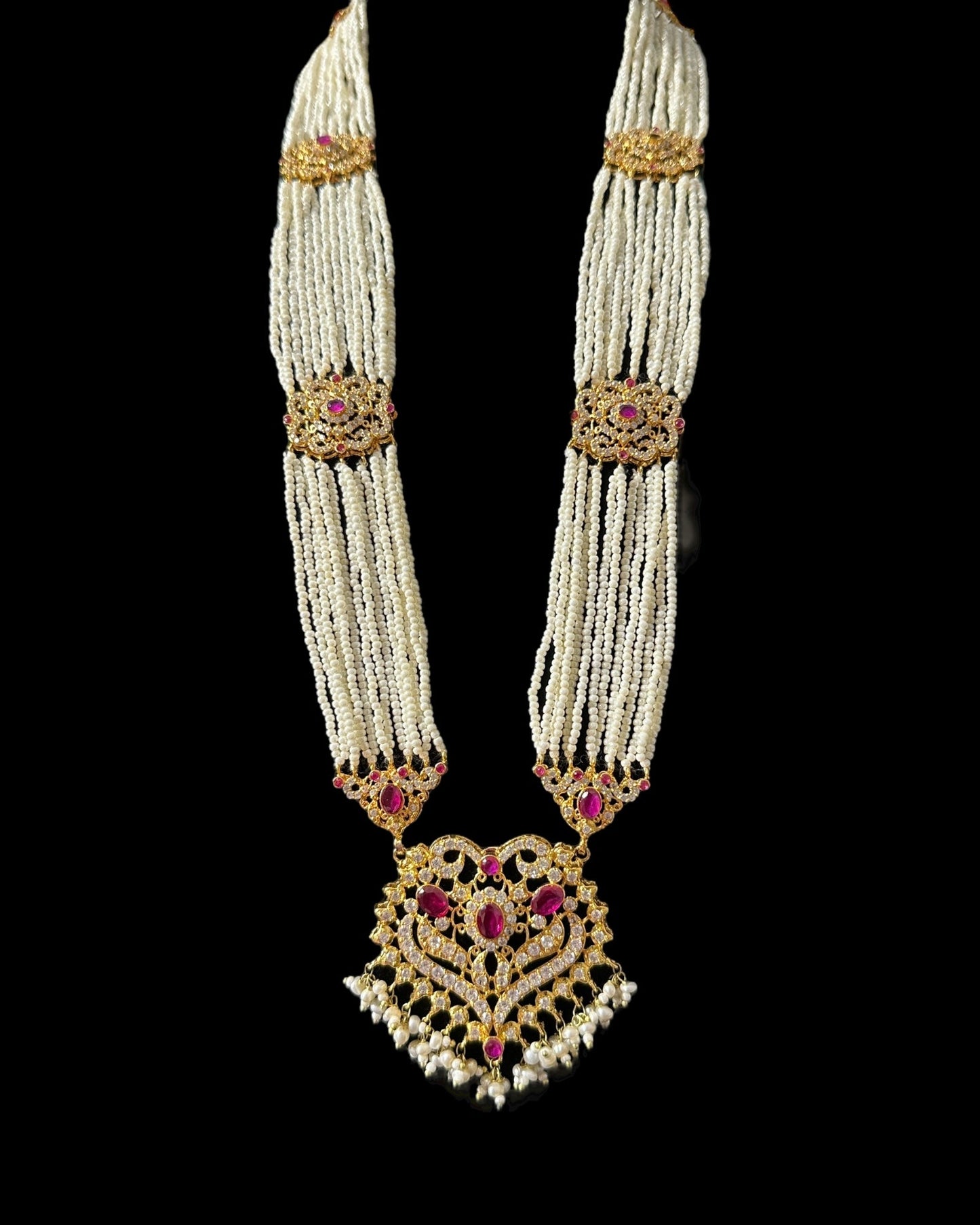 BR465 RAABYA ruby and pearl with zircon bridal choker set with earrings tika ( READY TO SHIP )