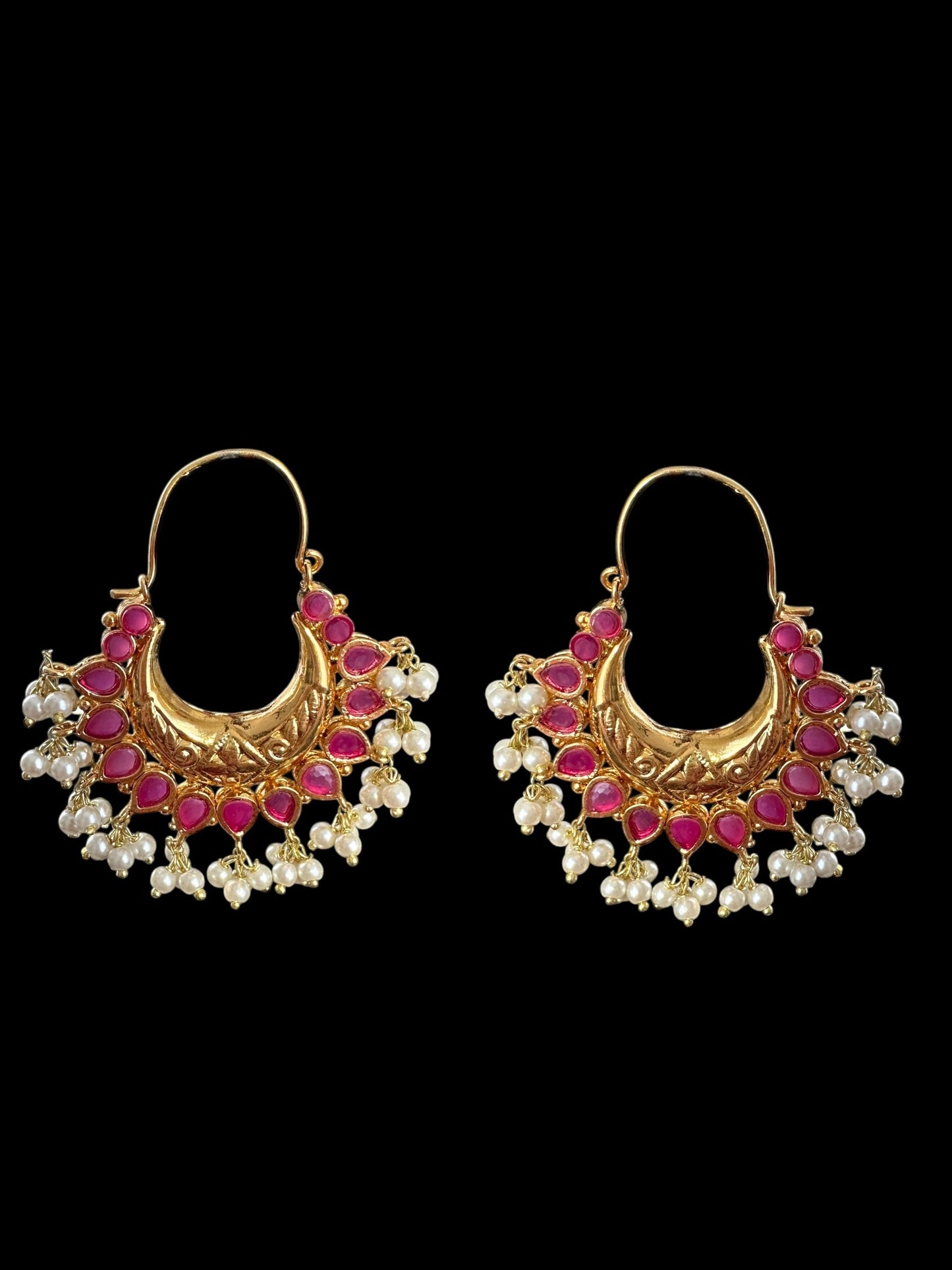 DER740 Chandbali earrings - hoop style Ruby ( medium sized ) ( READY TO SHIP )