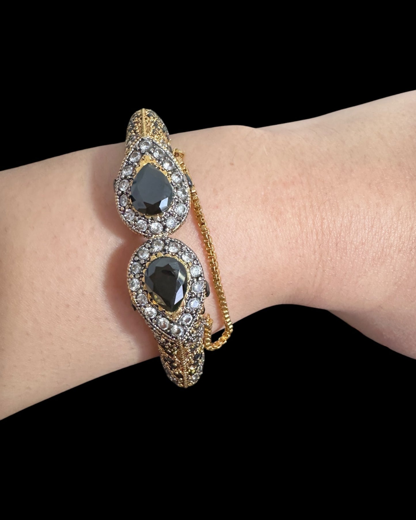 BG803  SALWA zircon bangles - Black openable ( SHIPS IN 4 WEEKS )