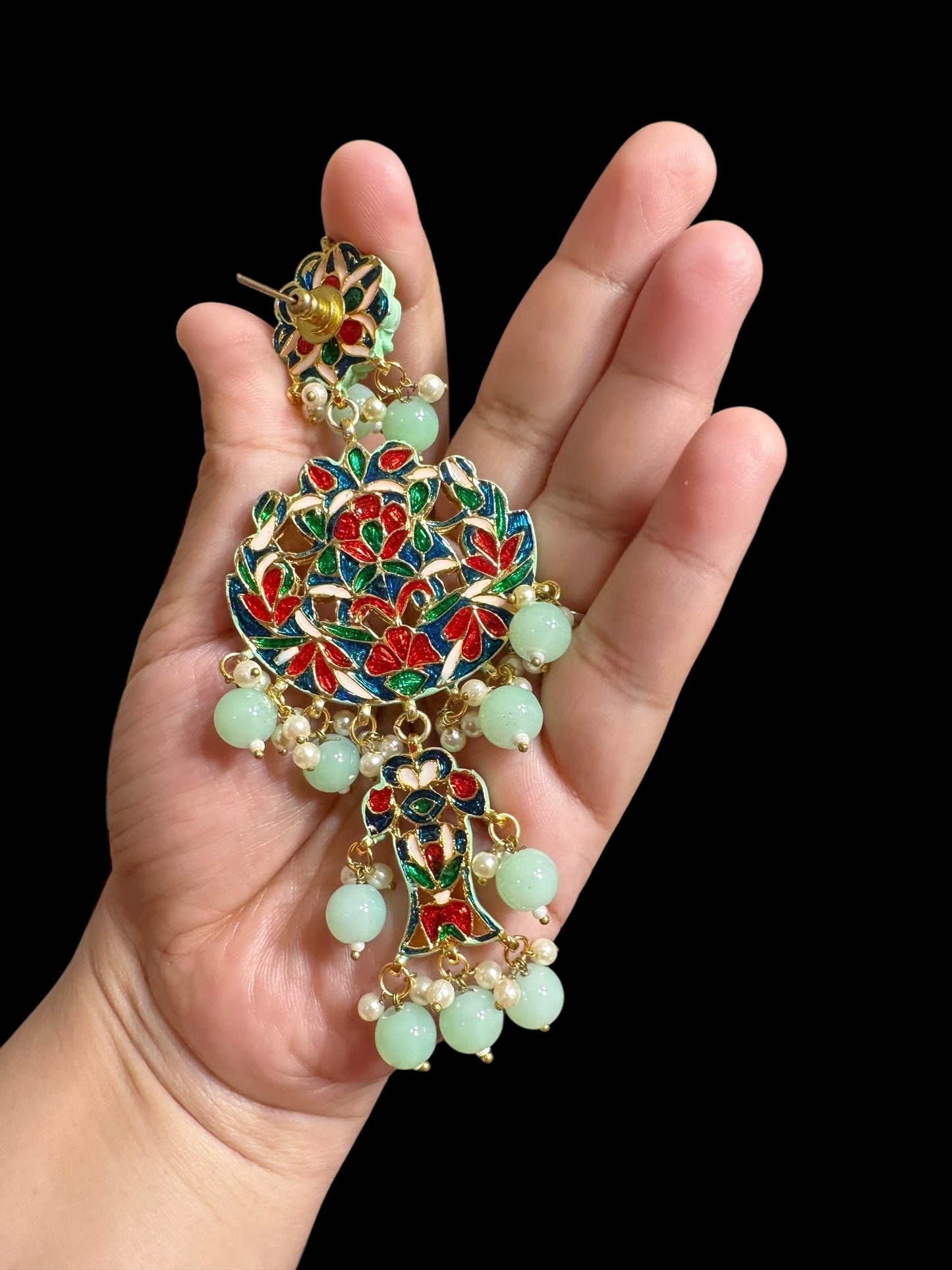 Farwah large Kundan earrings - Mint ( READY TO SHIP )