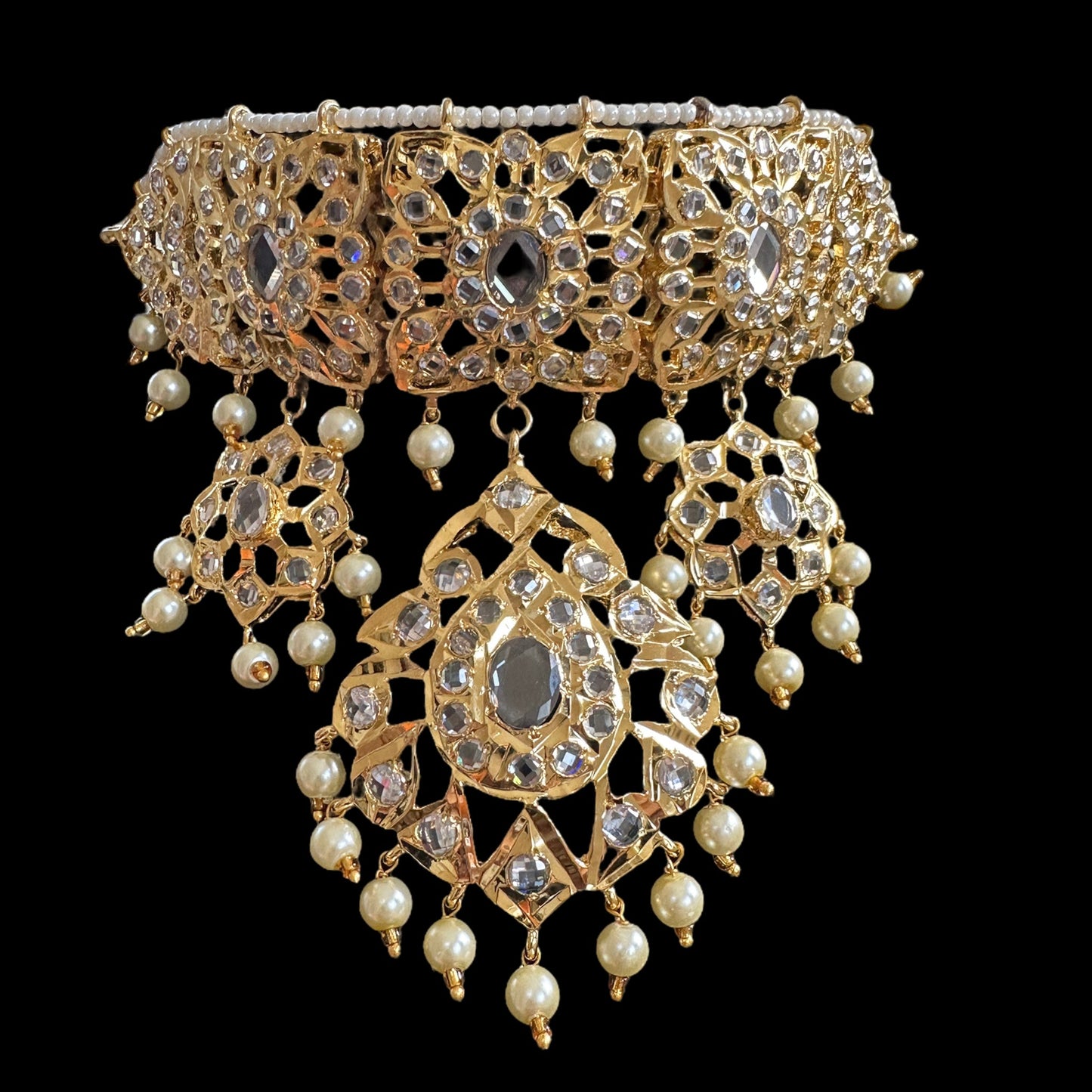 C294 Shahzeen choker set ( golden pearls ) ( SHIPS IN 4 WEEKS )