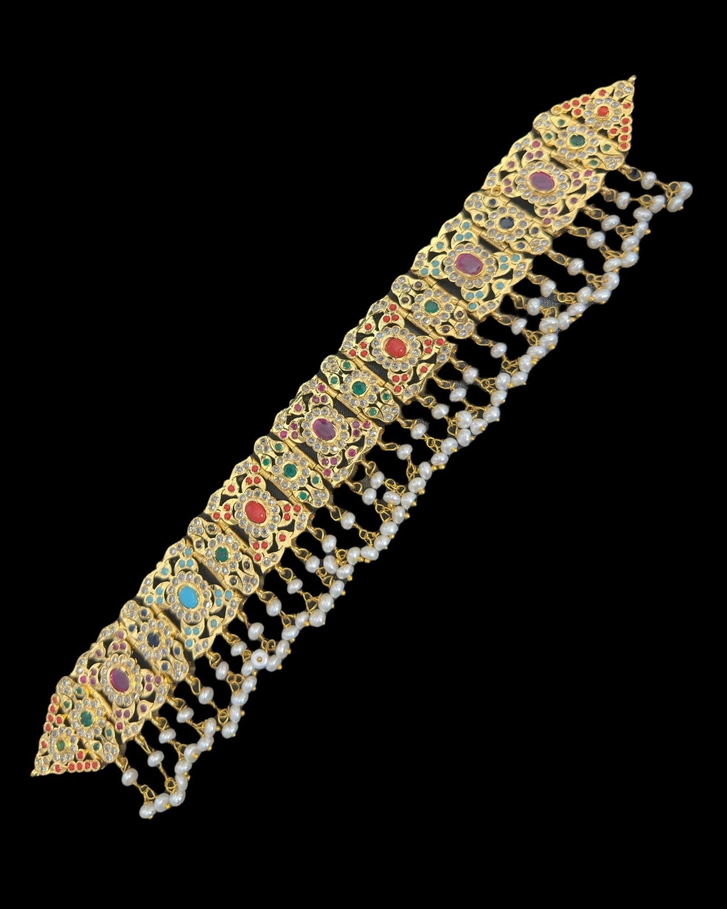 C543 Nishat fresh water pearl choker with earrings -Navratan ( READY TO SHIP )