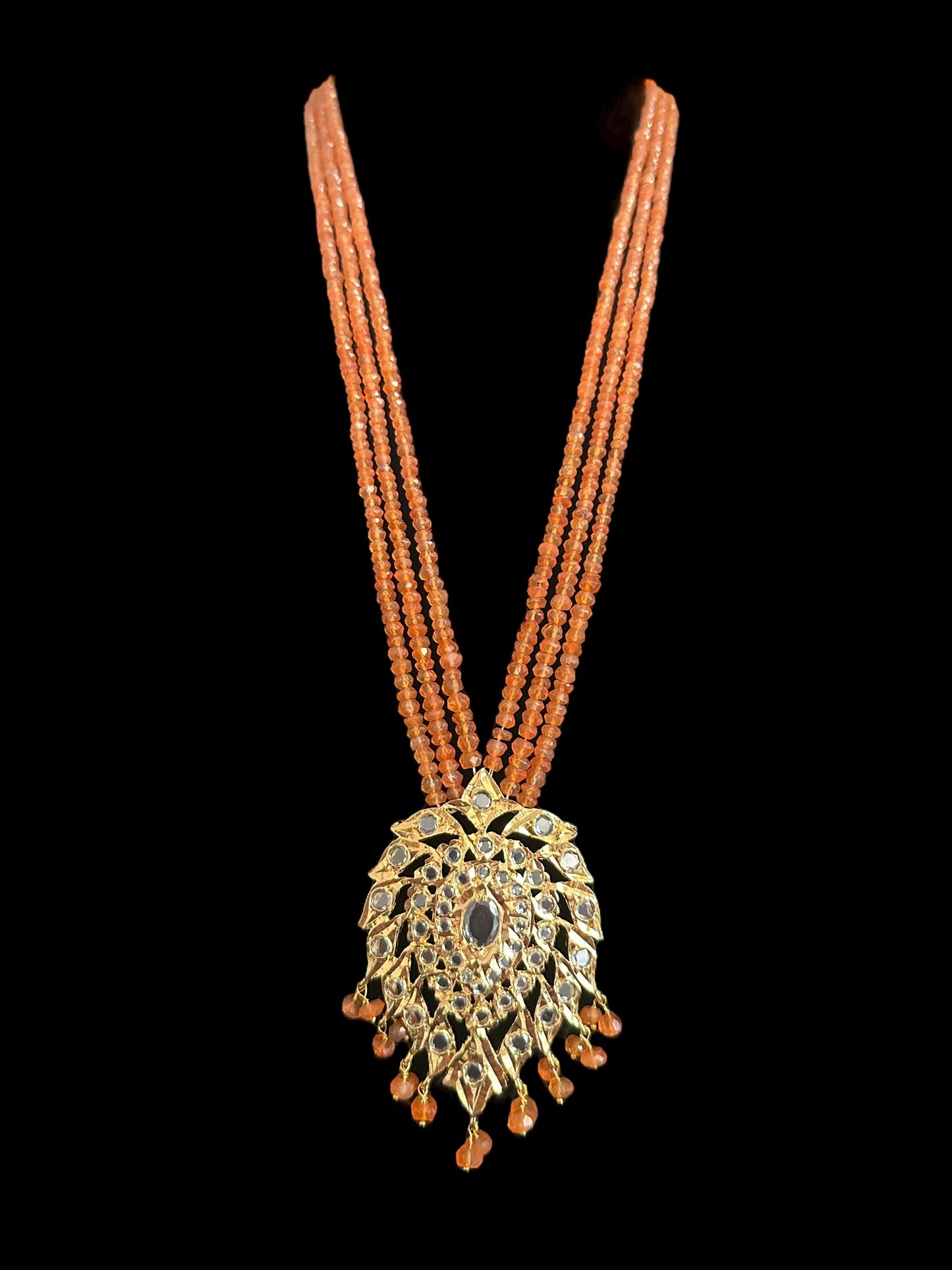DLN122 Alvira long necklace with earrings in real carnelian beads ( SHIPS IN 2 WEEKS )