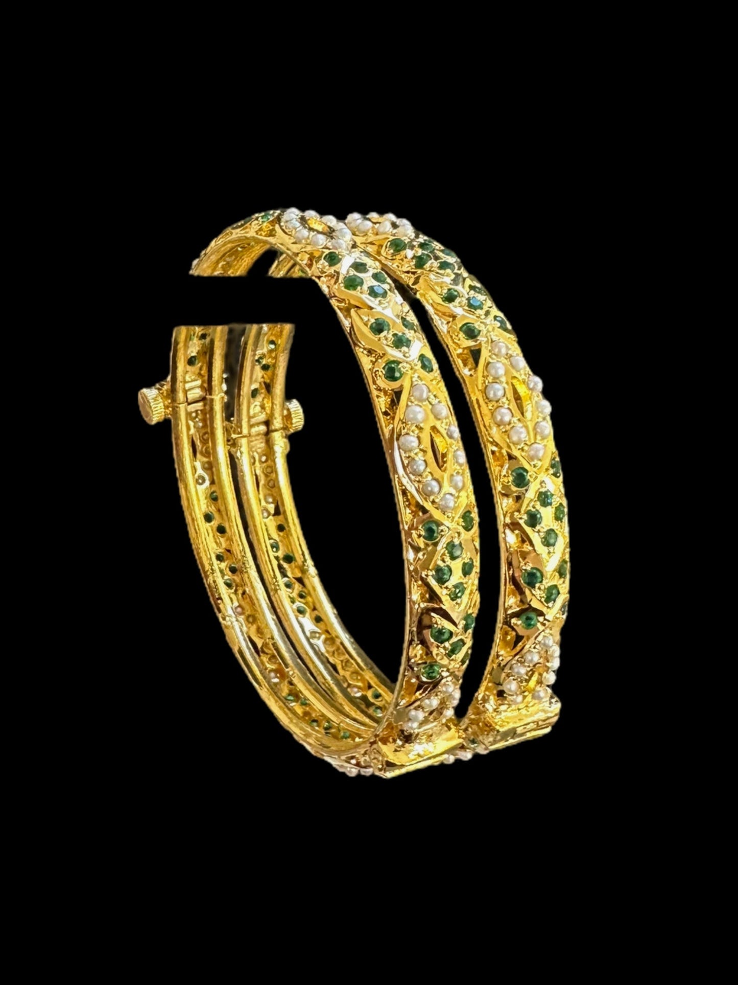 Emeralds pearl Jadau gold plated silver bangles ( READY TO SHIP )