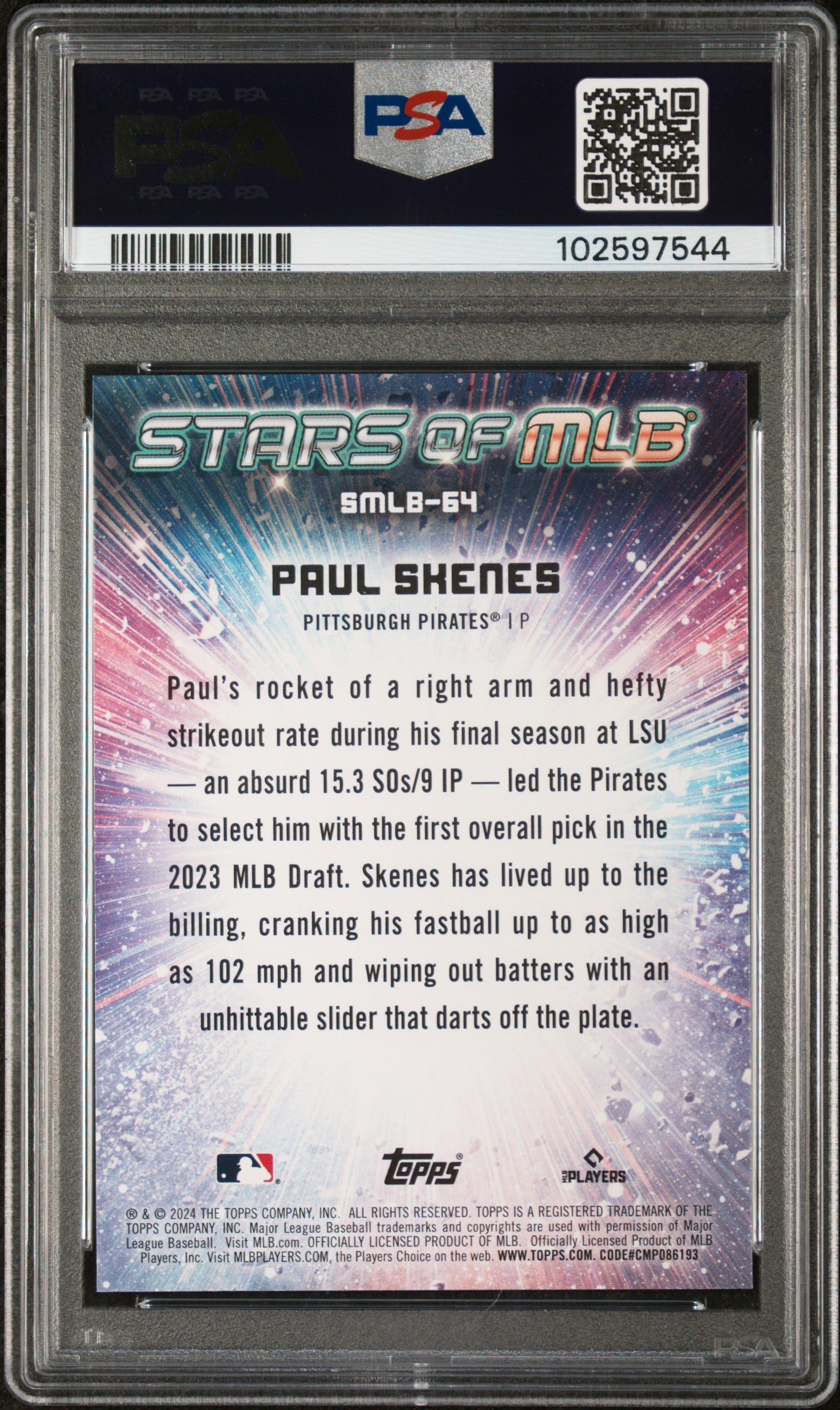Graded 2024 Topps Paul Skenes #SMLB64 Stars of MLB Rookie RC Baseball Card PSA 10 Gem Mint