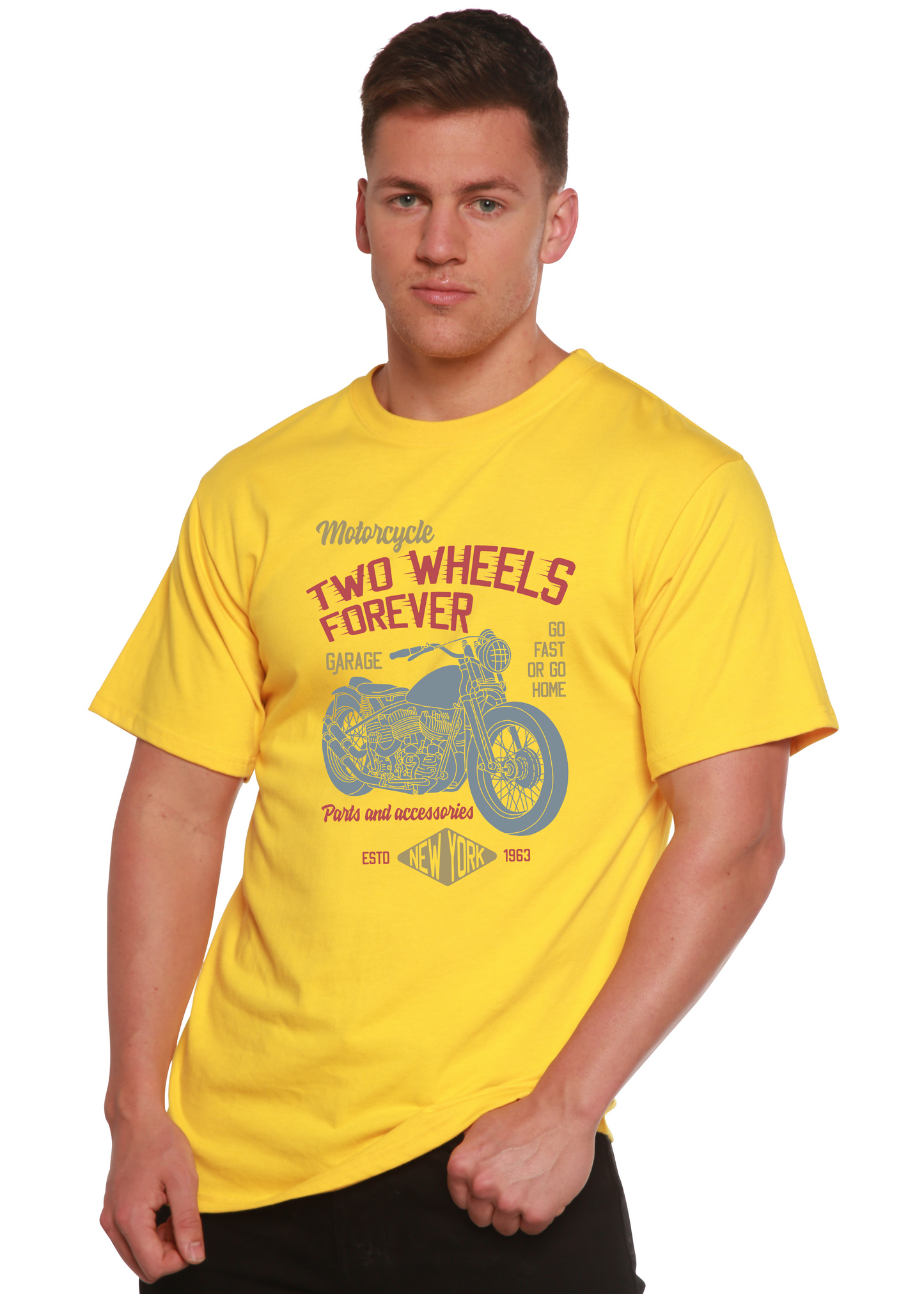 Two Wheels Forever Men's Bamboo Viscose/Organic Cotton Short Sleeve Graphic T-Shirt
