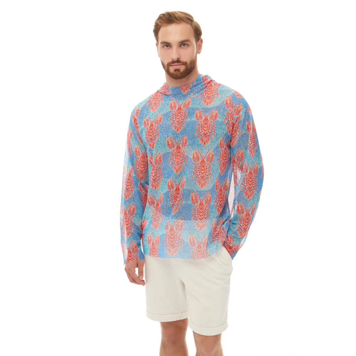 Men's Smart T-shirt with Hood SPF15 protection LOBSTER