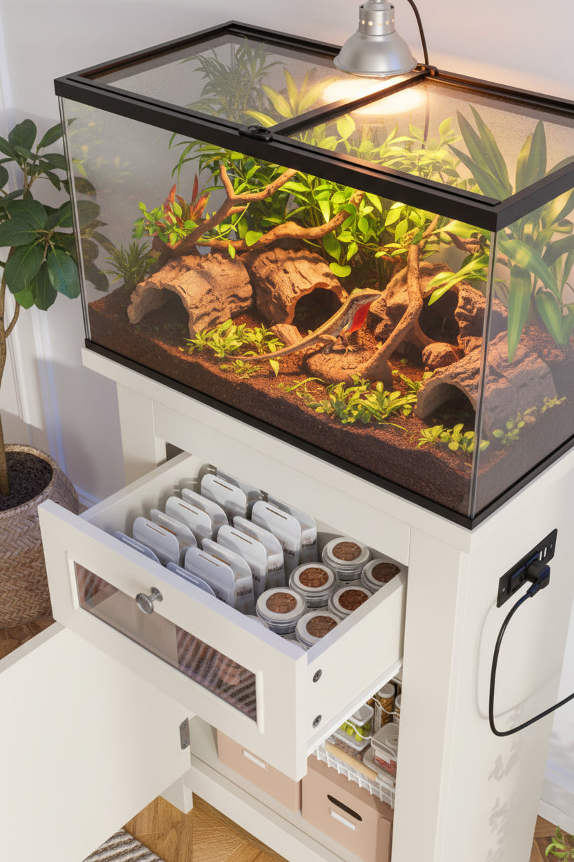 Terrarium Stand with Built-In Power Outlets
