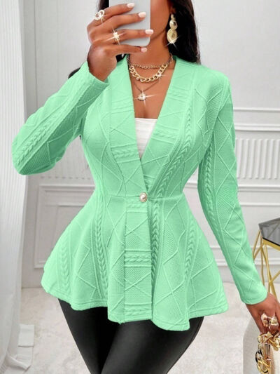One Button Textured Peplum Cardigan