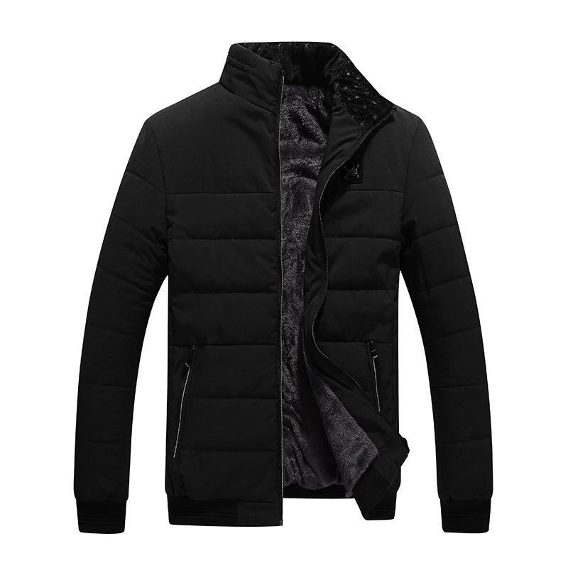 Fleece-Lined Puffer Jacket - Cotton Padded Winter Coat Men