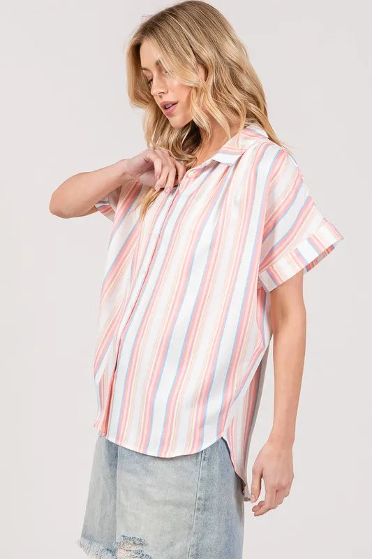 SAGE+FIG Multi Stripe Button Down Short Sleeve Shirt
