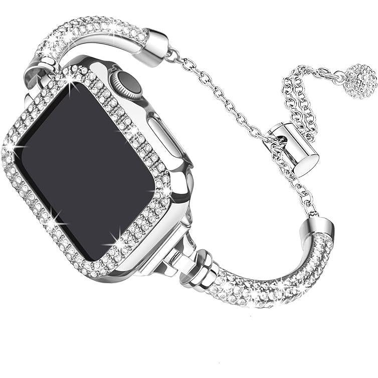 Bling Band Bracelet for Women | Compatible with Apple Watch Series 9/8/7/6/5/4/3/2/1 | Stainless Steel Dressy Metal Strap