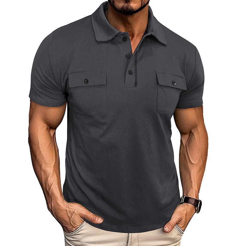 Lightweight Cotton Polo Shirt with Lapel Collar & Chest Pockets