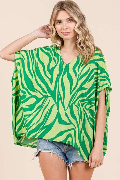 Mittoshop Zebra Print V-Neck Short Sleeve Oversized Top #2