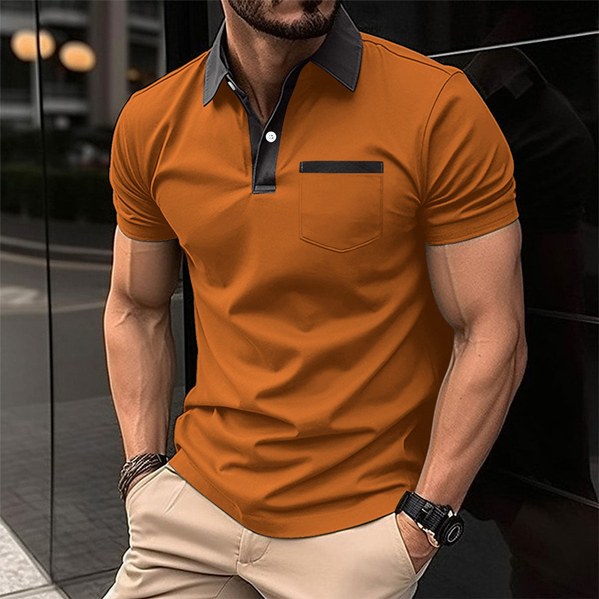 Men's Cotton Blend Polo Shirt - Slim Fit Lapel Collar Short Sleeve
