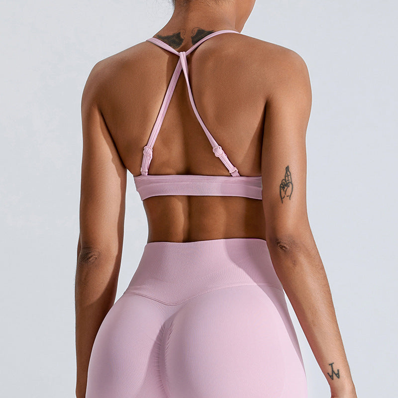 Seamless Strappy Yoga Bra - Nylon Blend Sports Bra Light Support