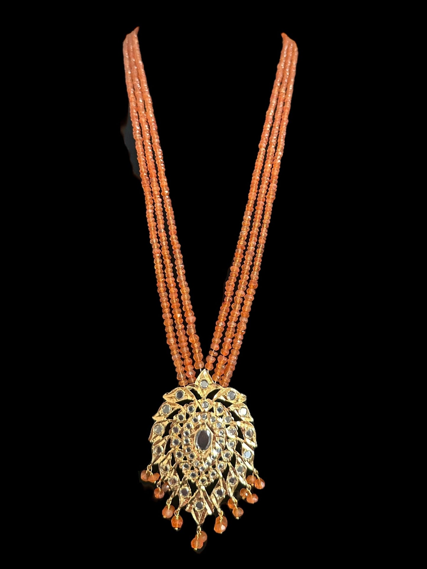 DLN122 Alvira long necklace with earrings in real carnelian beads ( SHIPS IN 2 WEEKS )