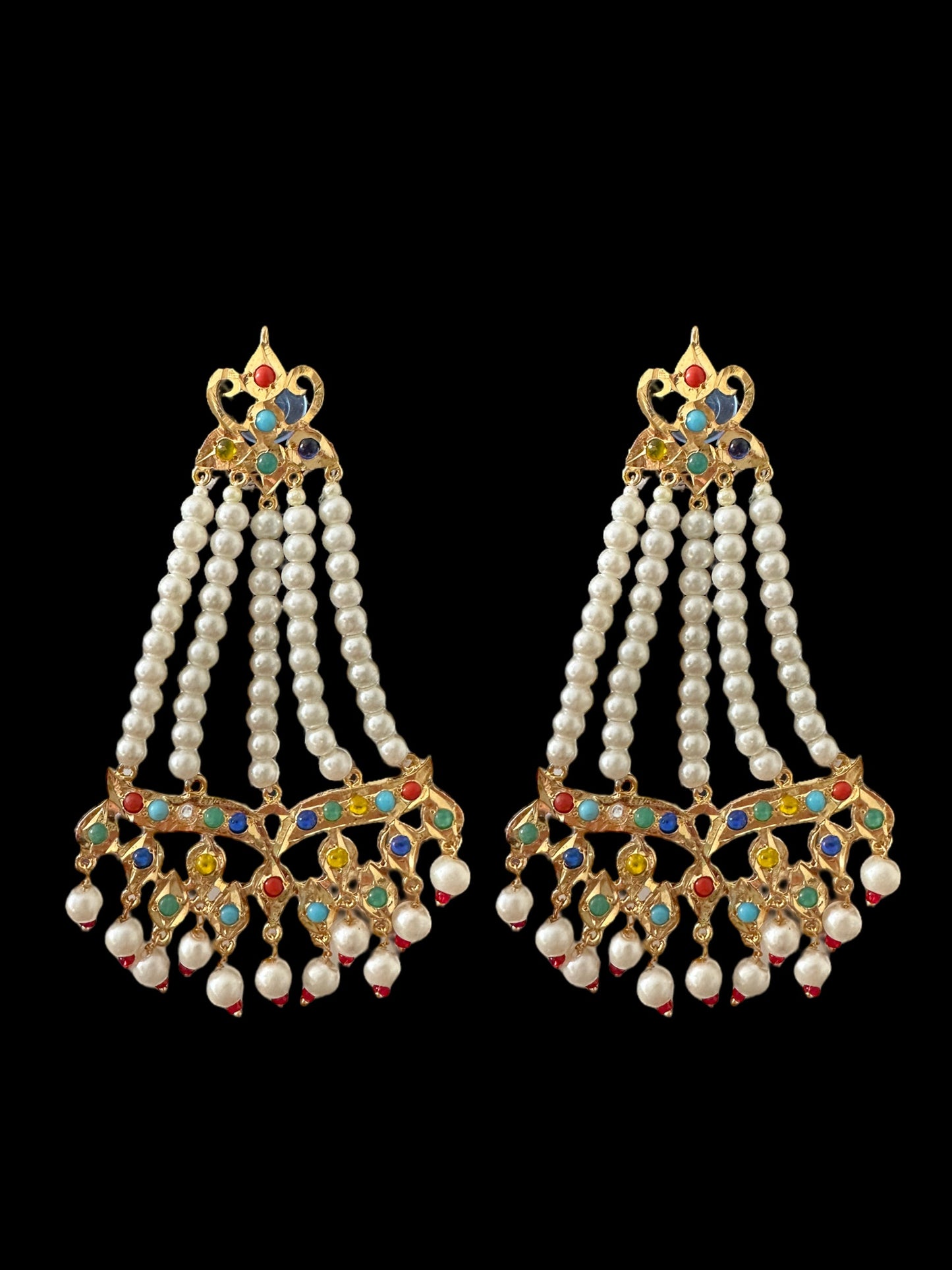 DER587 Amrita jhoomar earrings in Navratan ( READY TO SHIP )
