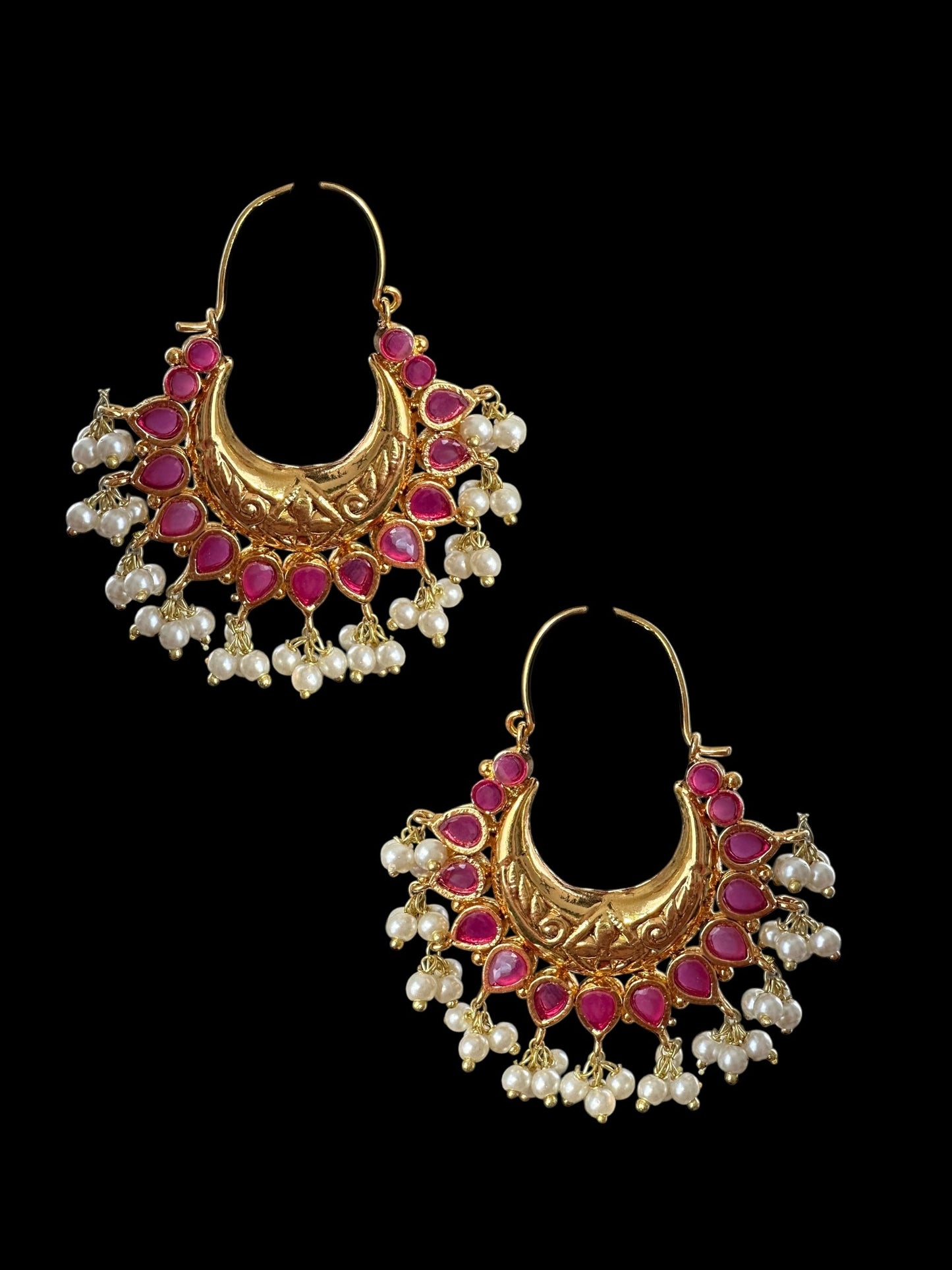 DER740 Chandbali earrings - hoop style Ruby ( medium sized ) ( READY TO SHIP )
